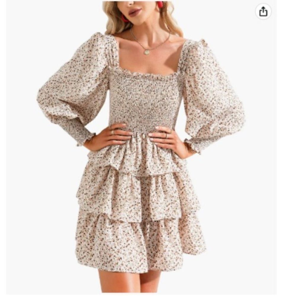 Byinns Floral Ruffle Tiered Square Neck Dress NWT
